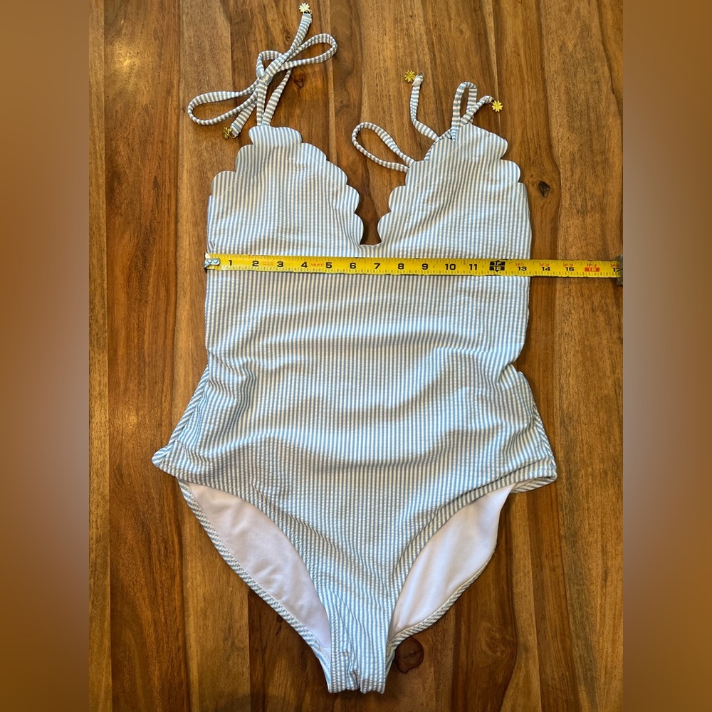 Jessica Simpson Under The Sea Scalloped Edge Stripped Halter One-Piece Swimsuit - Picture 15 of 15